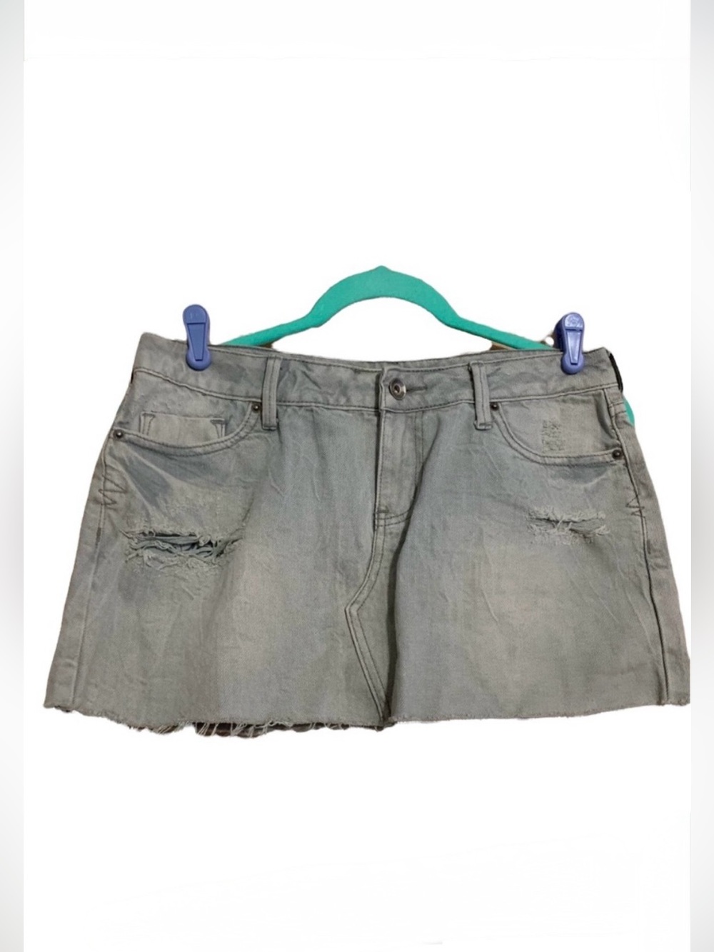 Bullhead denim jean skirt distressed mini 7 gray wash comfortable boho